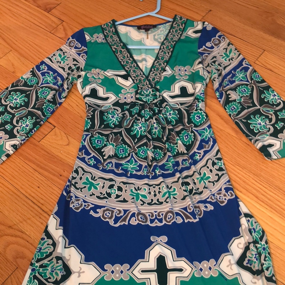 Green and blue hale bob mini dress